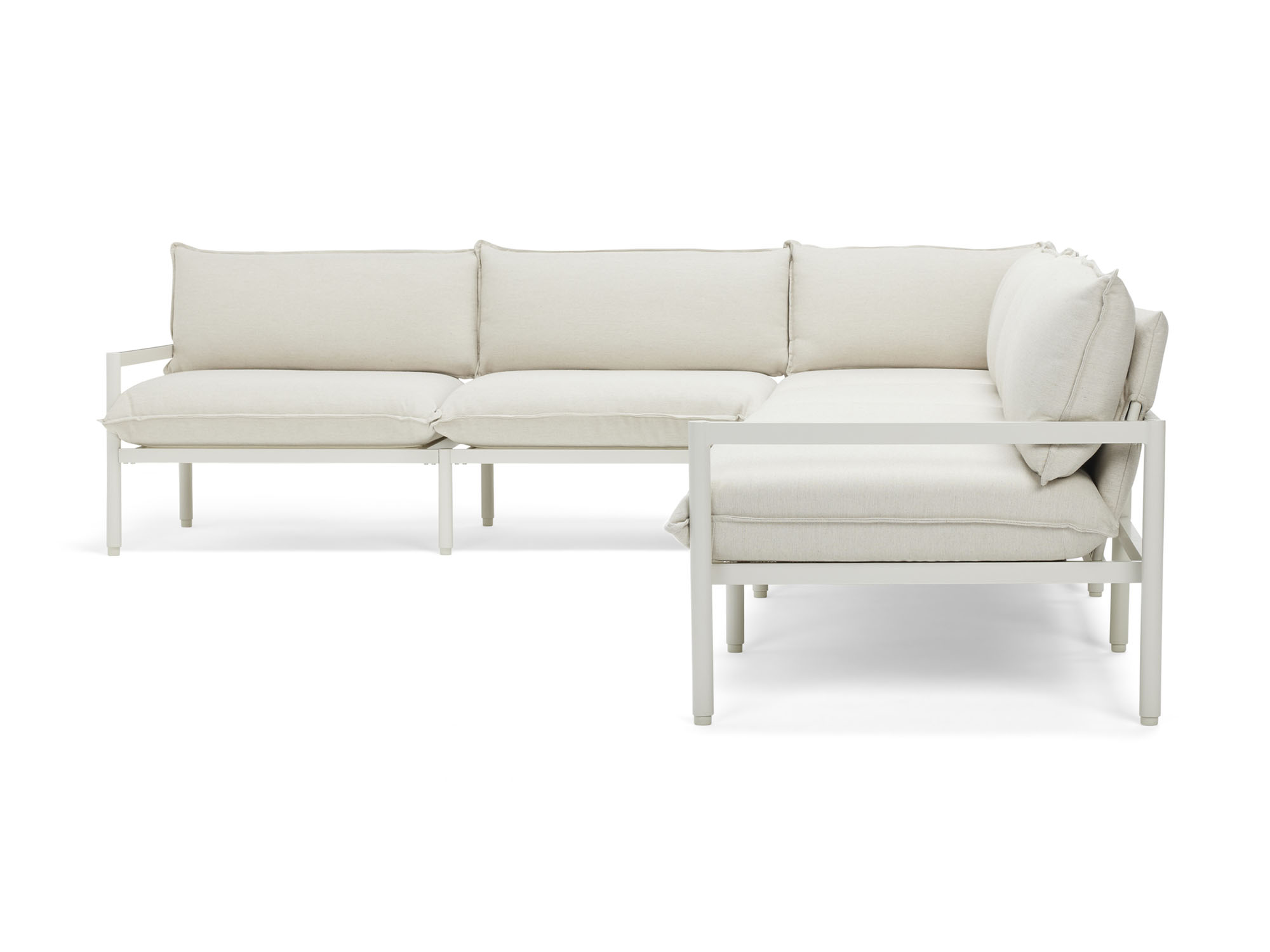 Side view of 6-piece white outdoor sectional sofa